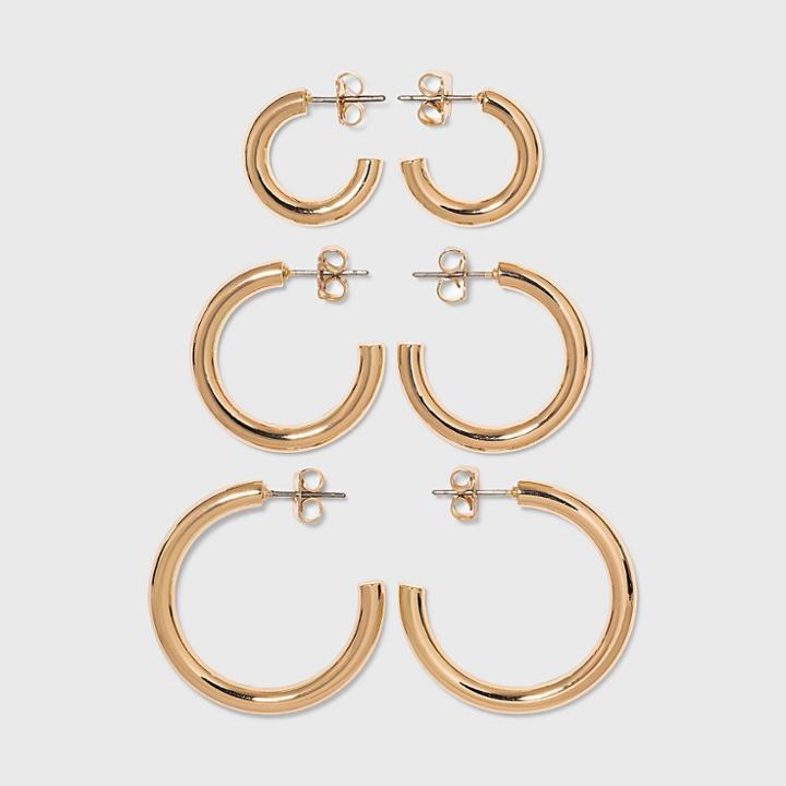 Pipe Hoop Earring Trio Set - A New Day Gold