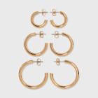 Pipe Hoop Earring Trio Set - A New Day Gold