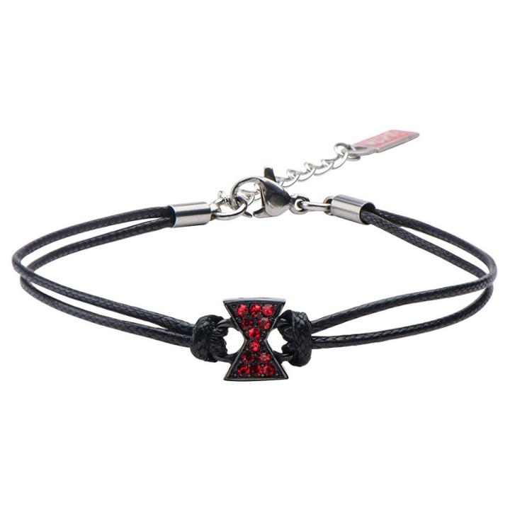 Women's Marvel Black Widow Red Logo Stainless Steel In Black Leather Cord Bracelet (7),