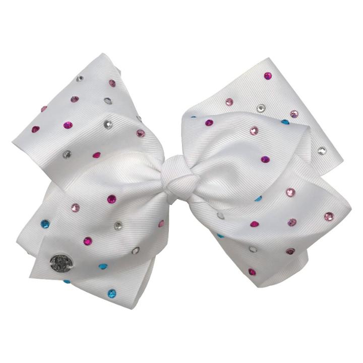 Girls' Jojo Siwa White With Pastel Stones Bow Hairclip,