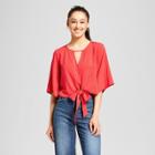 Women's Polka Dot Keyhole Tie-front T-shirt - Mossimo Supply Co. Red