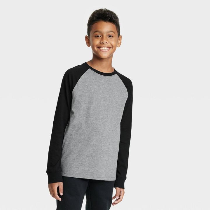 Boys' Long Sleeve Baseball T-shirt - Cat & Jack Gray/black