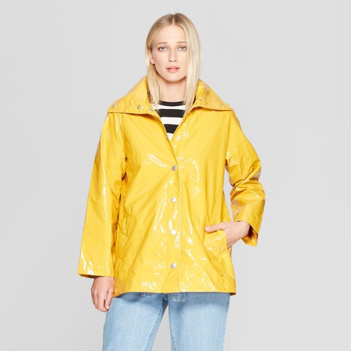 Women's Front Double Welt Pocket Button Detailed Anorak Jacket - Who What Wear Mustard Yellow