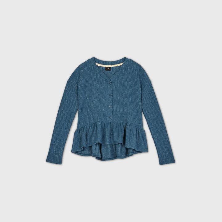 Girls' Henley Peplum Long Sleeve Top - Art Class Blue