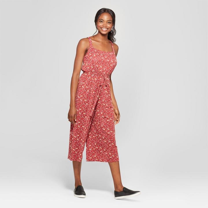 Women's Floral Print Sleeveless Tie Waist Jumpsuit - Lily Star (juniors') Coral M, Size: