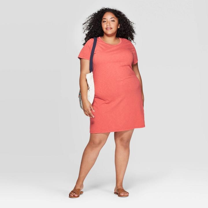 Women's Plus Size Short Sleeve Crewneck T-shirt Dress - Universal Thread Red