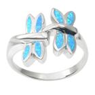 Journee Collection 1/4 Ct. T.w. Oval-cut Simulated Opal Dragonfly Inlaid Set Ring In Sterling Silver - Blue,