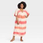 Women's Plus Size Tie-dye Short Sleeve Dress - Knox Rose Peach1x, Pink