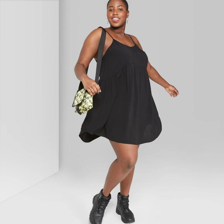 Women's Plus Size Strappy V-neck Babydoll Dress - Wild Fable Black