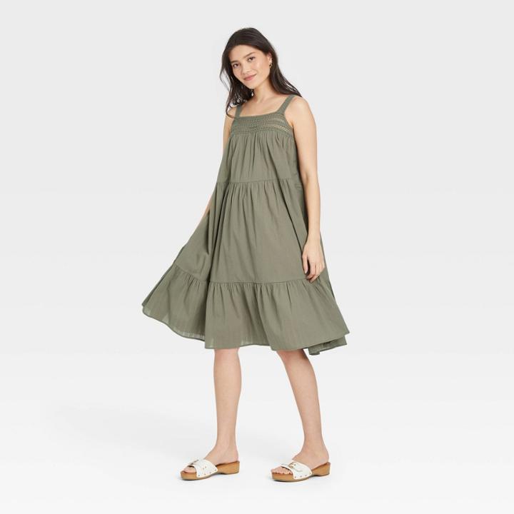 Women's Sleeveless Crochet Trim Dress - Universal Thread Green