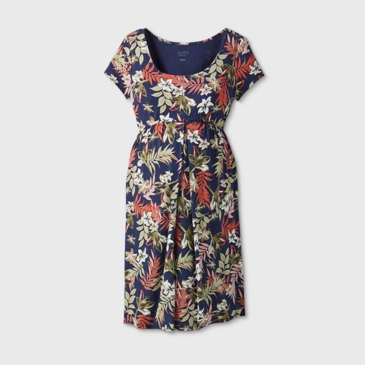 Maternity Printed Short Sleeve A-line T-shirt Dress - Isabel Maternity By Ingrid & Isabel Navy