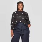 Women's Plus Size Dots Long Sleeve Crewneck Pullover Sweater - Ava & Viv Cream/black 4x, Women's, Size: 4xl, Ivory/black