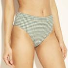 Women's Paradise High Waist High Leg Seersucker Bikini Bottom - Shade & Shore Sage Gingham S, Size: