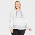 Women's Plus Size Long Sleeve Embroidered Top - Knox Rose White