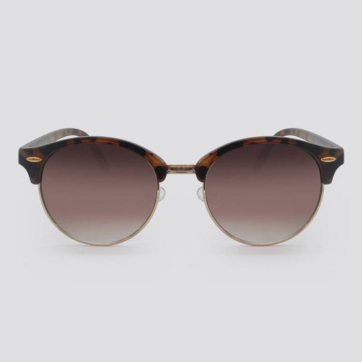 Women's Animal Print Round Plastic Metal Combo Sunglasses - A New Day Brown, Women's, Size: Small, Brown/grey