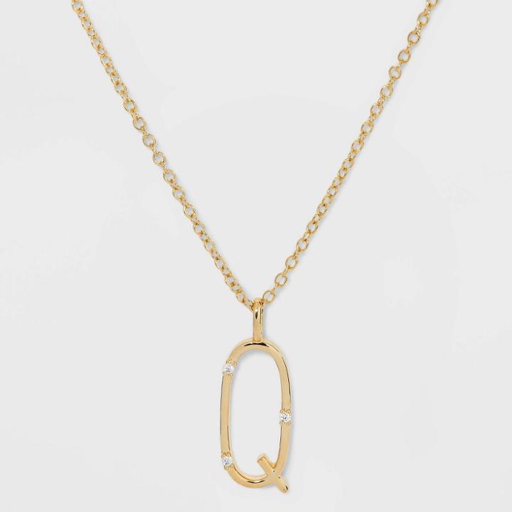 Gold Over Silver Plated Cubic Zirconia 'q' Initial Pendant Necklace - A New Day Gold