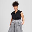 Women's Plus Size Sleeveless Ruffle Button-up Blouse - Who What Wear Black X