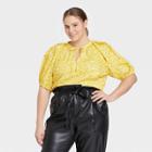 Women's Plus Size Puff Elbow Sleeve Shell Blouse - Who What Wear Yellow Leopard Print