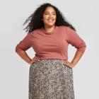 Women's Plus Size Long Sleeve Wide Rib T-shirt - A New Day Blush