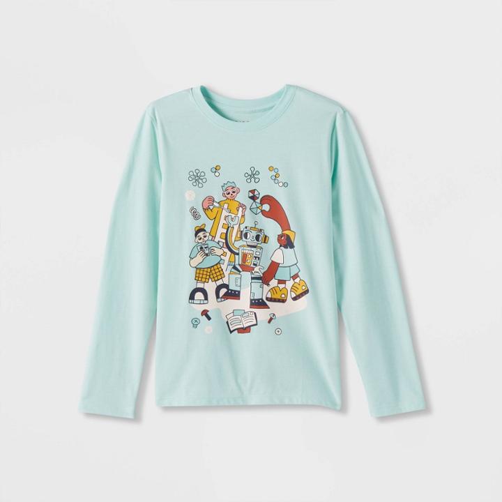 Boys' 'robot Building Pals' Long Sleeve Graphic T-shirt - Cat & Jack Blue