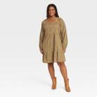 Women's Plus Size Balloon Long Sleeve Shift Dress - Universal Thread Green Floral