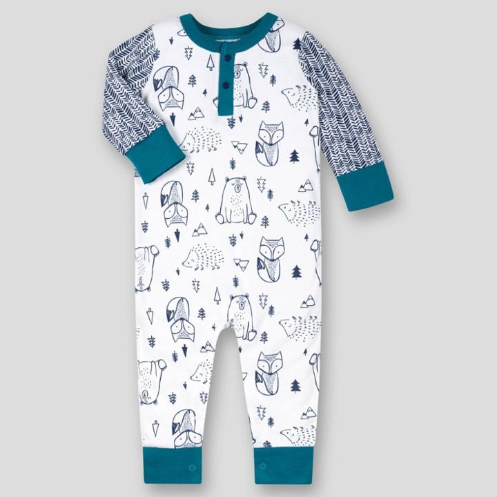 Lamaze Baby Boys' Organic Woodland Romper - White/gray/green Newborn