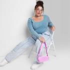 Women's Plus Size Long Sleeve Scoop Neck Ribbed T-shirt - Wild Fable Turquoise Blue