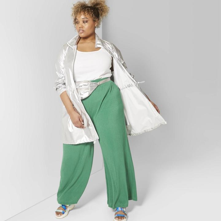 Women's Plus Size Long Sleeve Zip-up Metallic Windbreaker Jacket - Wild Fable