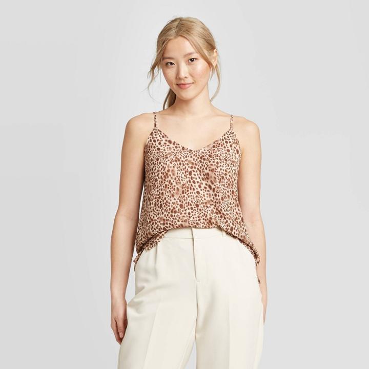 Women's Leopard Print V-neck Cami - A New Day Brown