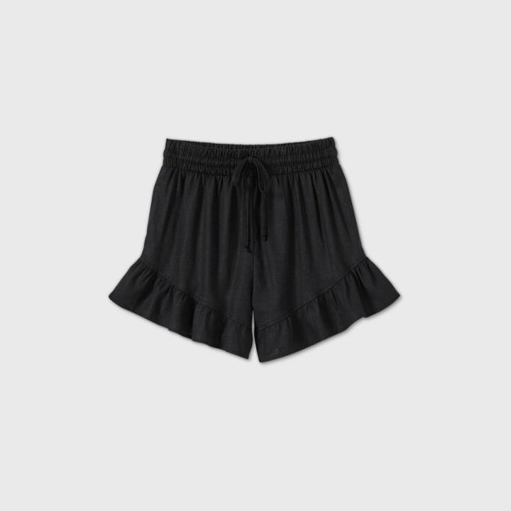 Women's High-rise Drawstring Waist Ruffle Shorts - Wild Fable Black
