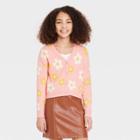 Girls' Boxy Cropped Cardigan - Art Class Peach Orange Floral