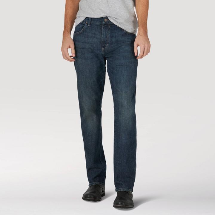 Wrangler Men's Slim Straight Fit Jeans - Dark Denim Wash 32x32, Dark Blue Blue