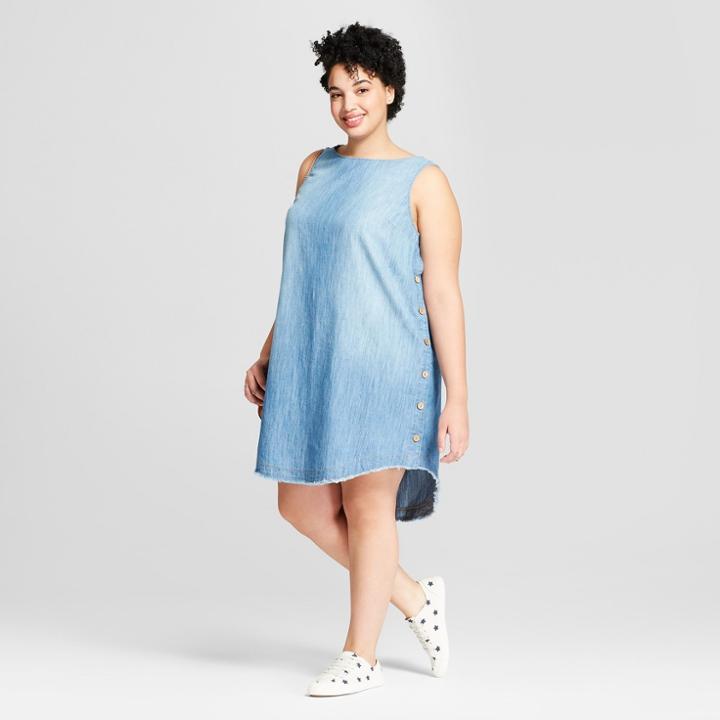 Women's Plus Size Side Button Denim Dress - Universal Thread Medium Wash X, Blue
