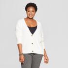 Women's Plus Size Fuzzy Button Front Cardigan - Ava & Viv Cream (ivory)