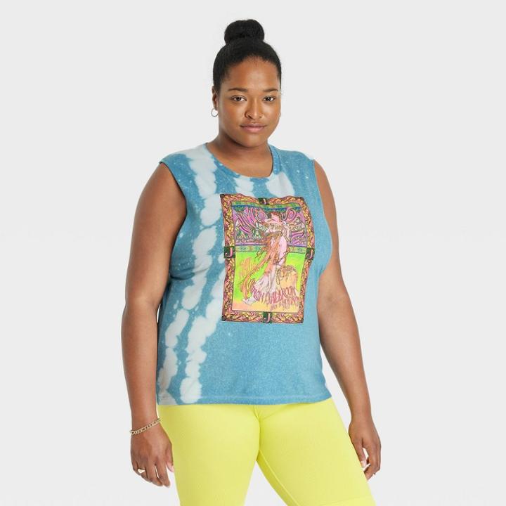 Women's Janis Joplin Plus Size Cropped Graphic Tank Top - Blue