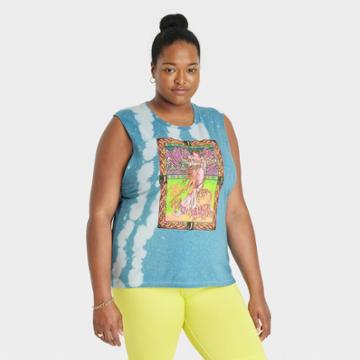 Women's Janis Joplin Plus Size Cropped Graphic Tank Top - Blue