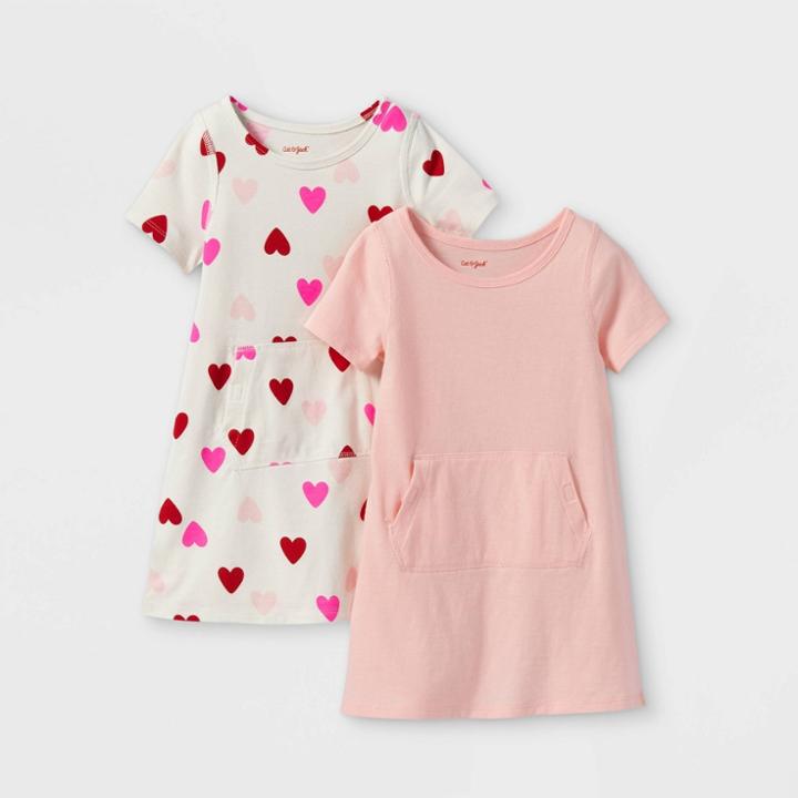 Toddler Girls' 2pk Adaptive Abdominal Access Valentines Short Sleeve Dress - Cat & Jack Powder Pink/cream