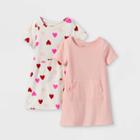 Toddler Girls' 2pk Adaptive Abdominal Access Valentines Short Sleeve Dress - Cat & Jack Powder Pink/cream