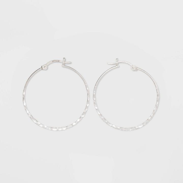 Sterling Silver Hammered Round Click Top Hoop Earrings - Universal Thread Silver, Women's