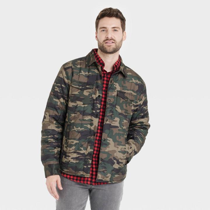 Men's Camo Print Insulated Shacket - Goodfellow & Co Dark Olive Green