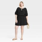 Women's Plus Size Short Sleeve Gauze Romper - Knox Rose Black