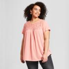 Women's Plus Size Short Sleeve Crochet Front Knit Top - Xhilaration Peach (pink)