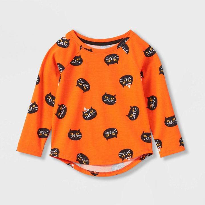 Toddler Girls' Halloween Cat Long Sleeve T-shirt - Cat & Jack Orange