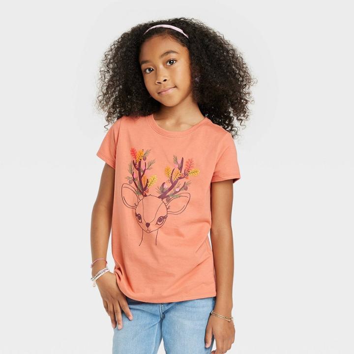 Girls' 'deer' Short Sleeve Graphic T-shirt - Cat & Jack Orange