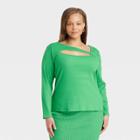 Women's Plus Size Long Sleeve Slim Fit T-shirt - A New Day Green