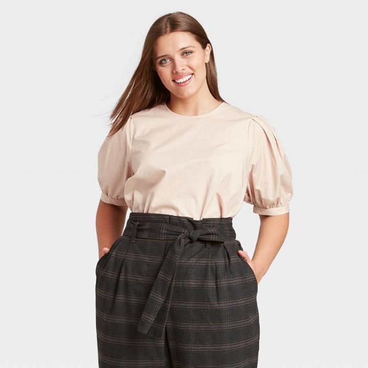 Women's Plus Size Balloon Short Sleeve Top - A New Day Pink