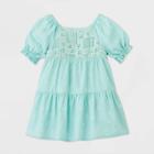 Petitetoddler Girls' Short Sleeve Crochet Tiered Dress - Art Class Mint Blue
