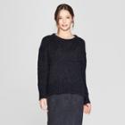 Women's Long Sleeve Eyelash Yarn Pullover Sweater - Prologue Navy