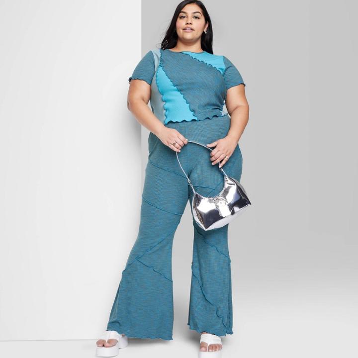 Women's High-waisted Ribbed Flare Leggings - Wild Fable Blue