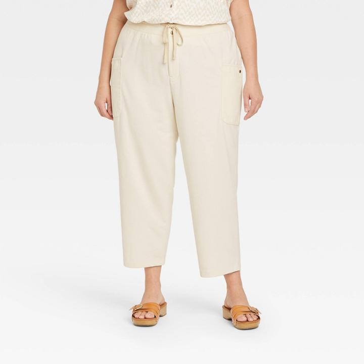 Women's Plus Size High-rise Cargo Utility Tapered Pants - Universal Thread Off-white